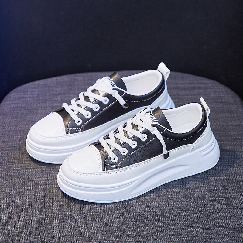 Zapatos informales para mujer joven, zapatillas de marca a la moda, color blanco, suela gruesa, 3cm, 2021