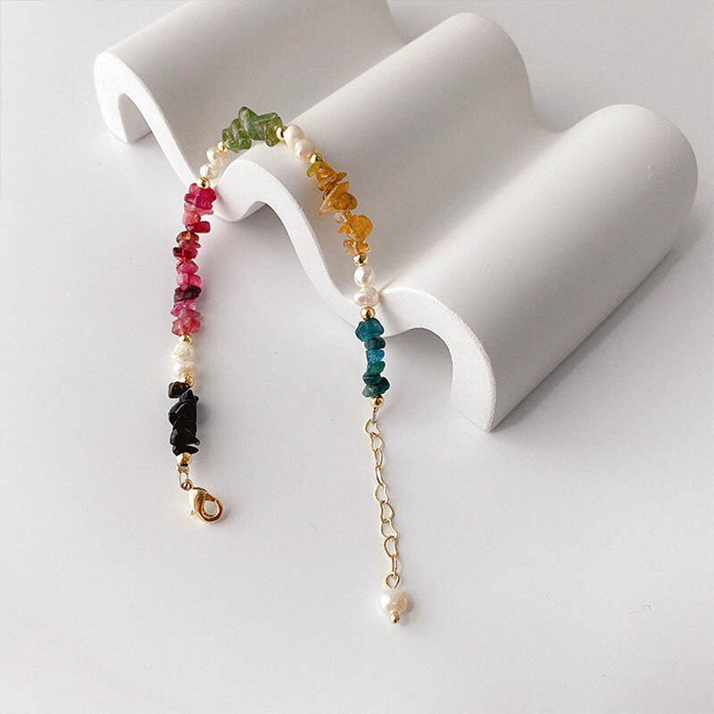 Braccialetto di perle d'acqua dolce naturale colorato blu giallo rosa pietre regali donna gioielli Vintage braccialetto di perle colorate
