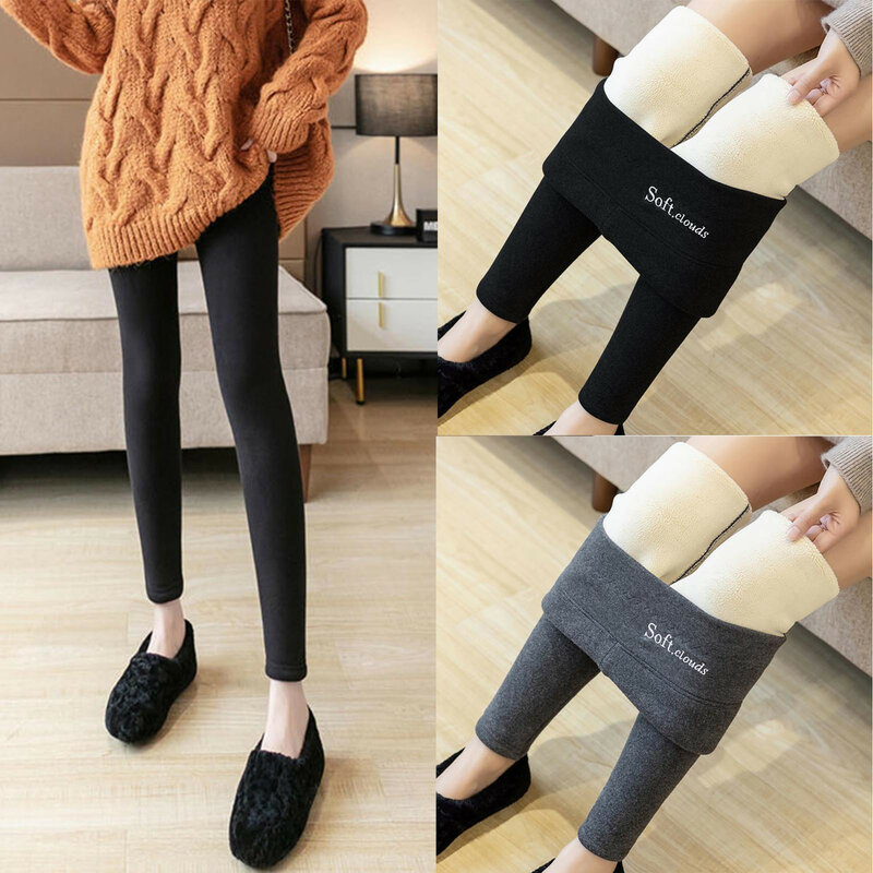 Mulheres leggings inverno grosso veludo carta calças de cintura alta cor sólida manter quente tornozelo comprimento calças elásticas casual legging