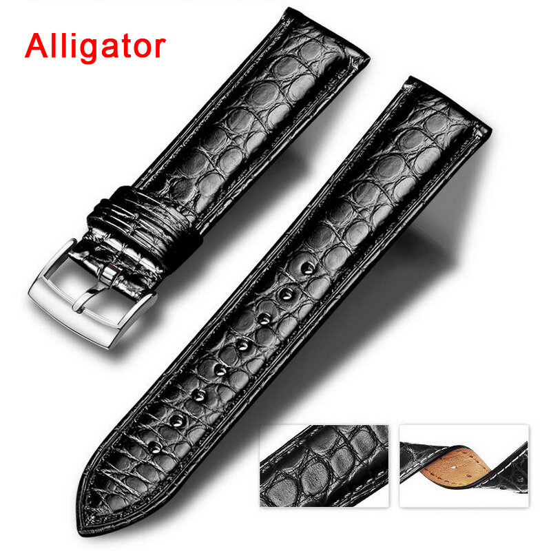 Oryginalna amerykańska skóra krokodyla pasek zegarka skóra aligatora pasek zegarka dla Rolex Omega IWC DW 12mm 14mm 16mm 18mm 20mm 22mm