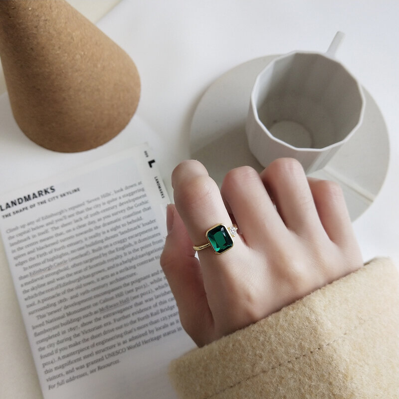 925 srebro pierścionek zielony cyrkon Vintage Punk Boho minimalizm prezent urodzinowy Haut Femme Anillos pierścionki dla kobiet Jewelr