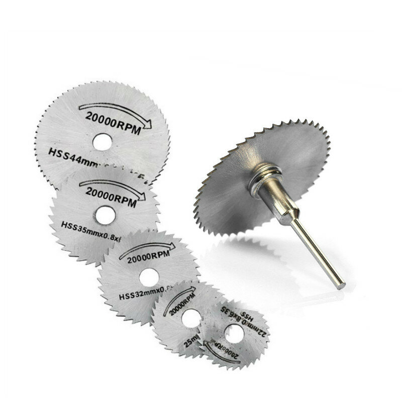 7 pçs hss serra circular lâmina ferramenta rotativa para dremel cortador de metal conjunto de ferramentas elétricas de corte de madeira discos broca mandril corte