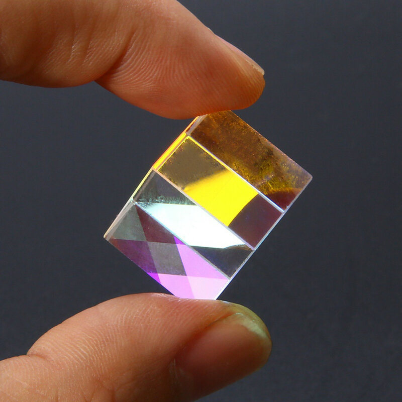 Cubi CMY op-tic Pr-ism da 2 pezzi-prisma in vetro ottico, cubo combinato a sei lati con luce intensa a dispersione RGB per fisica e Decoratio