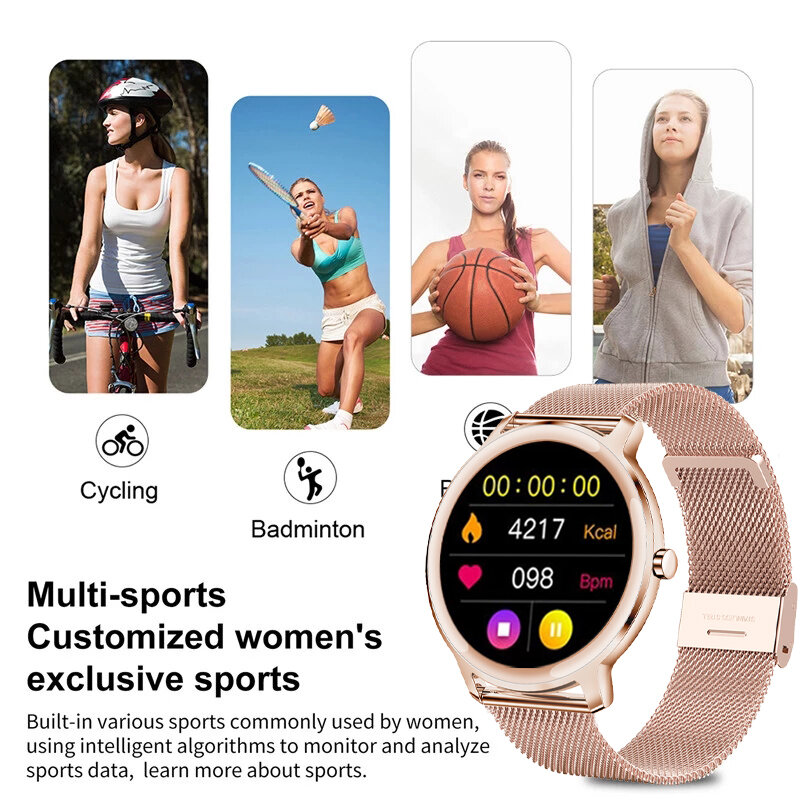 Luik Dames Smart Horloge Vrouwen Bloeddruk Hartslagmeter Fitness Tracker Sport Smart Band Wekker Herinnering Smartwatch