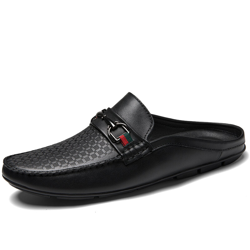 ฤดูร้อน Mules ผู้ชาย Loafers รองเท้าแตะครึ่งรองเท้าสำหรับชาย Luxury Designer Slip On Flats รองเท้าหนังแท้รองเท้าแตะ