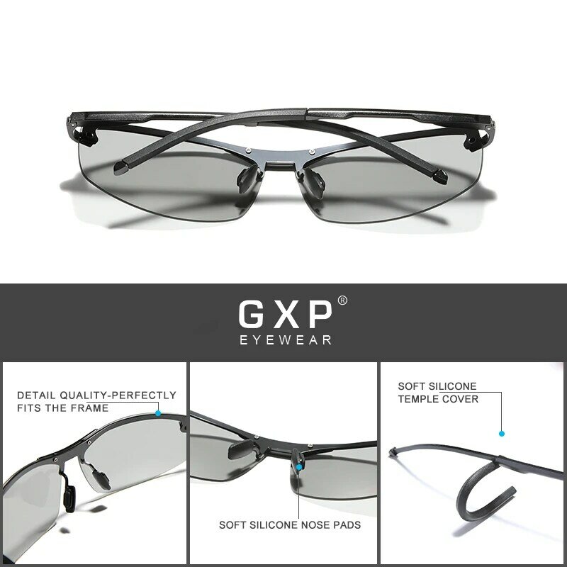 GXP 2021 고품질 남자 파일럿 편광 된 선글라스 알루미늄 프레임 Photochromic 태양 안경 HD UV400 렌즈 운전 안경