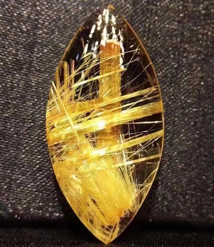 Ciondolo al quarzo rutilato in oro naturale 33*17*9mm goccia d'acqua ricco cristallo rutilato gioielli donna uomo brasile AAAAAAA