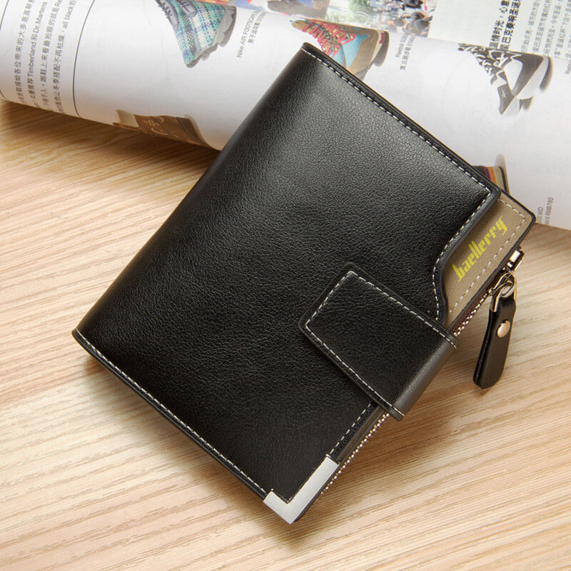 Baellerry-cartera de cuero para hombre, billetera corta de mano, monedero, garantía de calidad