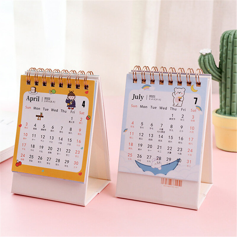 1pc 2022 Cute Cartoon Desk Calendar Mini Kawaii Cartoon Dual Daily Planner Yearly Schedule Organizer Stationery Office Supplies
