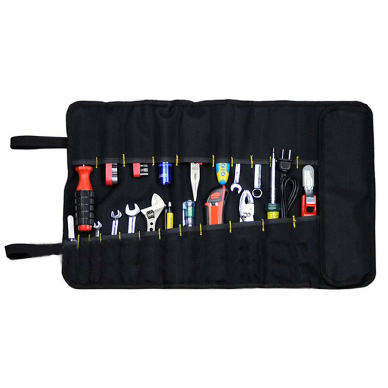 Herramientas de tela Oxford con 22 bolsillos, herramientas, alicates, destornillador, llave, funda de transporte, bolsa enrollada, portátil