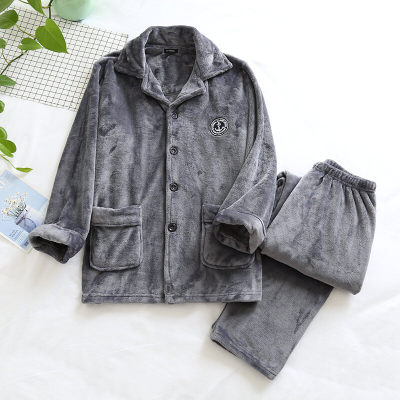 Men's winter thickened flannel pajamas fall/winter plus cotton home service suit plus size home service