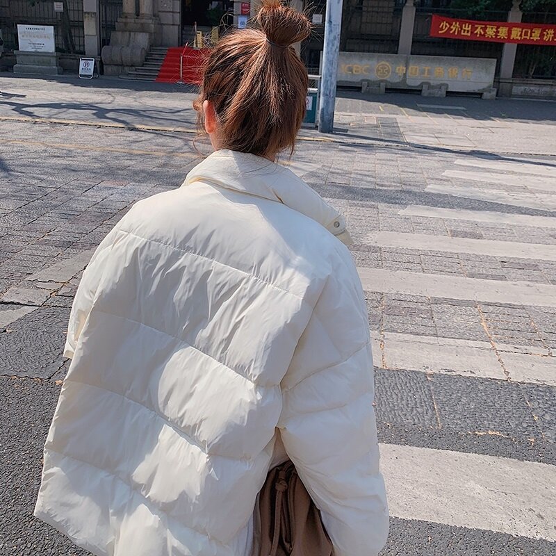 2021ใหม่เสื้อแจ็คเก็ตผู้หญิงเกาหลีแฟชั่นหลวมเป็ดสีขาวลงแจ็คเก็ตนักเรียนฤดูหนาวเสื้อแจ็คเ...