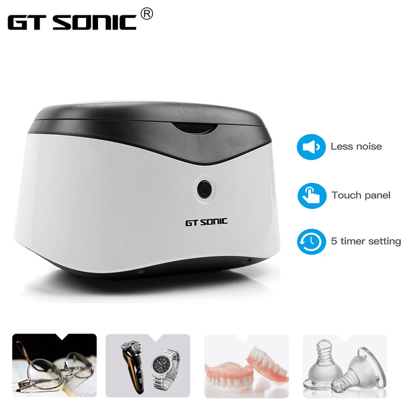GT SONIC 600ml 35w Mini Ultrasonic Jewelry Cleaner Cleaner Bath Timer for Glasses Manicure Stones Cutters Denta Razor Brush Case