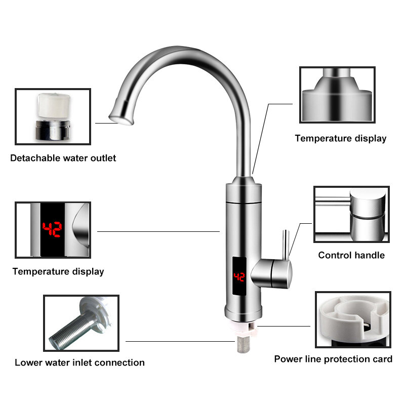 220v ue mais aquecedor de água elétrico cozinha retrato display digital torneira de aquecimento de água elétrica