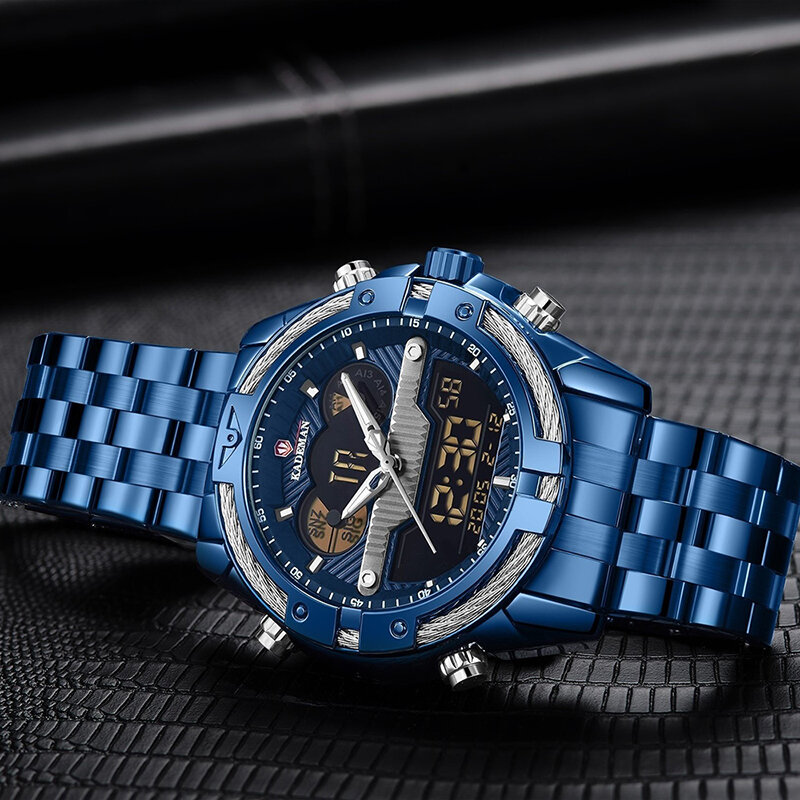 Relógios masculinos de luxo negócios moda aço inoxidável relógio de quartzo dupla exibição à prova dwaterproof água relógios eletrônicos reloj hombre