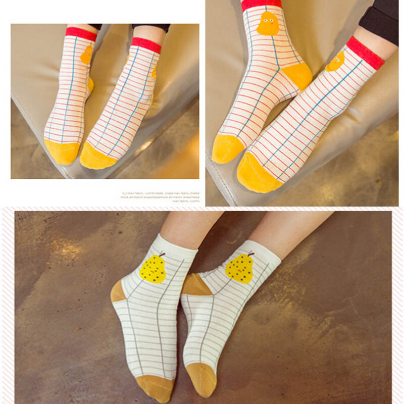 1 par de algodão inverno dos desenhos animados meninas quentes meias longas novas meias femininas venda quente padrão de frutas tubo meias
