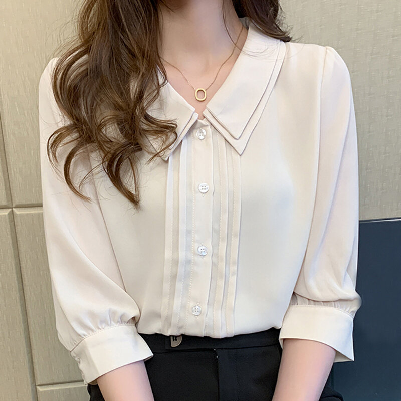 Blusa feminina fashion 2021, camisa feminina manga curta de chiffon