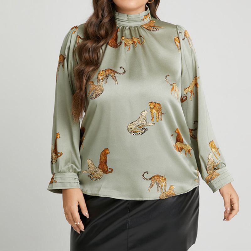 Celmia damska w stylu Casual, z nadrukami satynowe bluzki Plus rozmiar jesień 2022 elegancka, długa koszulka z długim rękawem modna stójka topy Blusas Femme