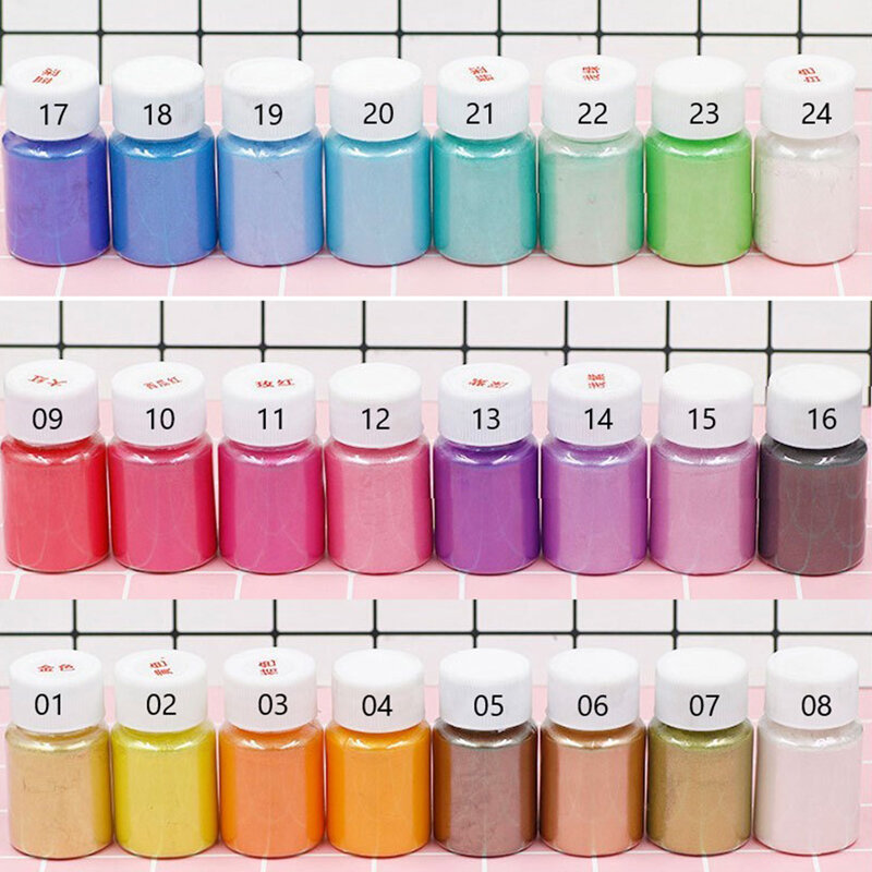 24สี Pearl Pigment แป้งไมกา Pearlescent สีเรซิ่น Dye สำหรับเครื่องประดับทำเครื่องมือ Art Art Supplies