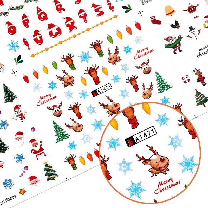 HNUIX 48 pcs Christmas Nail Stickers Water Decals Snowman Santa Claus Nail Art New Year Slider Manicure Rounds Complete Tool BN