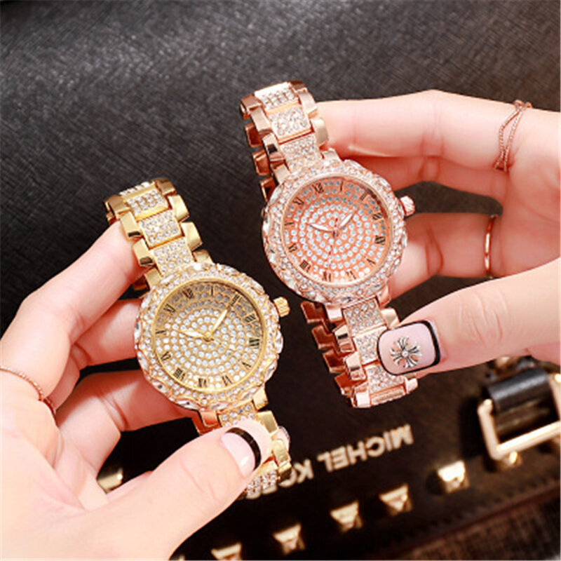 Relógio feminino de marca luxuosa com diamantes, relógio casual de aço de quartzo e pulseira de três cores da moda, relógio feminino gypssopha, 2021