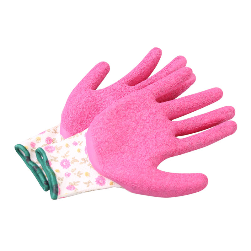 Женские садовые перчатки с принтом GMG, розовые полиэфирные розовые латексные рабочие Нескользящие защитные перчатки для механического строительства
