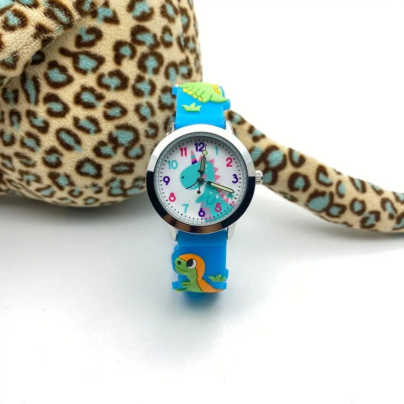 Relógio de pulso de quartzo com desenhos 3d, relógio de dinossauro fofo de desenho animado para meninos e meninas, relógio luminoso da moda para bebês, presentes de aniversário, 2020