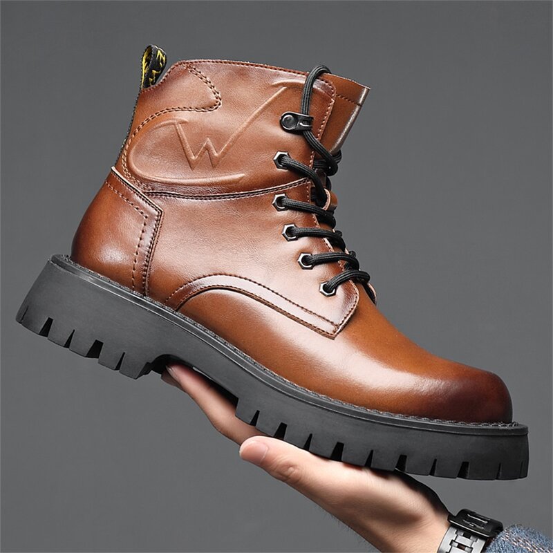 Men's high-top shoes, leather Martin boots, fleece warm boots, tooling shoes, outdoor motorcycle boots, leather boots
