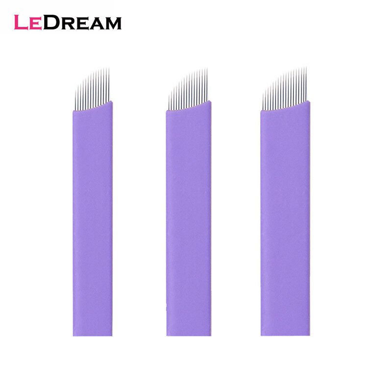 100pcs/lot 0.19mm Disposable Sterilized Purple Blades Needles For Permanent Makeup Manual Embroidery Eyebrow 3D Tattoo Needles