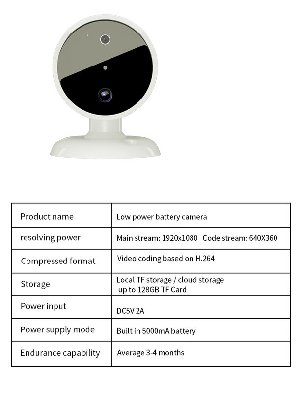 Câmera ip de vigilância wi-fi de proteção de segurança de consumo de baixa potência