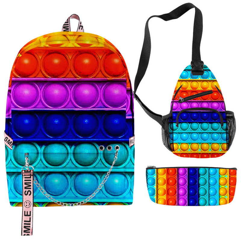 Mochila de traje periférico de Color arcoíris para hombre y mujer, bolso escolar de gran capacidad y estuche para lápices, a la moda