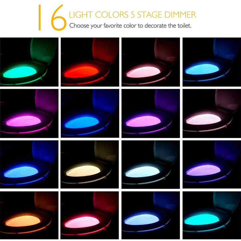 LED sedile WC luce notturna PIR sensore di movimento 16 colori retroilluminazione impermeabile per WC Luminaria lampada WC bagno Luces Led