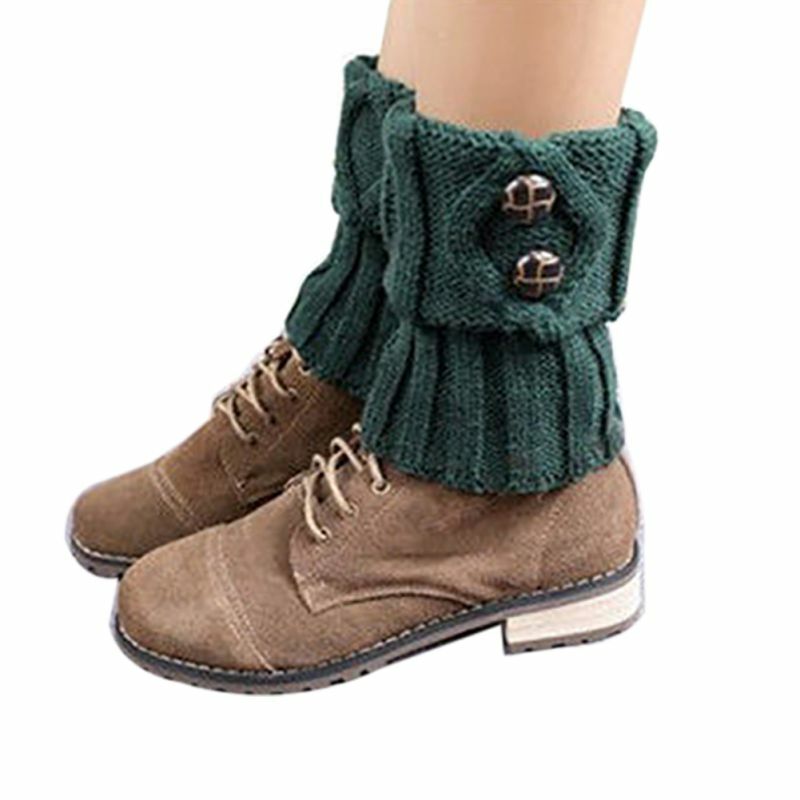 ニットレッグウォーマー女性シンプルなファッション冬のレッグウォーマーショートセクションニットかぎ針ボタンロング靴下ブーツ袖口靴下