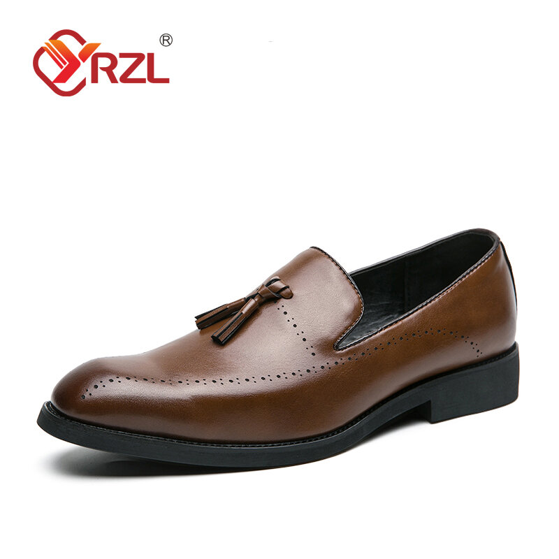 YRZL Loafers Men Casual Slip on Leather Shoes Office Dress Shoes Comfortable Non-slip Driving Moccasins Party Fashion Shoes Men