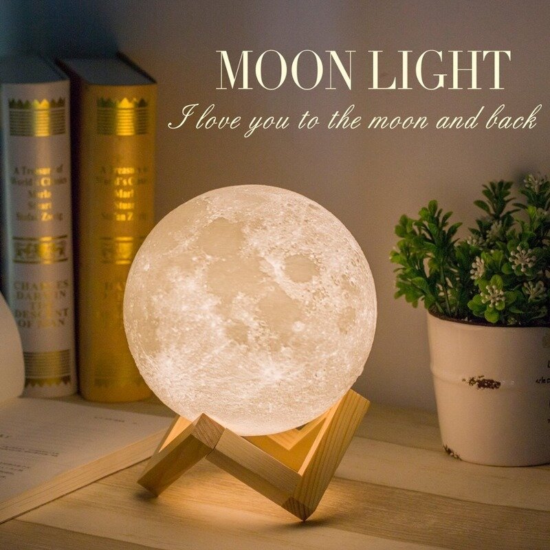 3D Print Moon Lamp Night Lights Touch Switch Control Change Indoor Bedroom Decoration Changeable LED Novelty Rechargeable