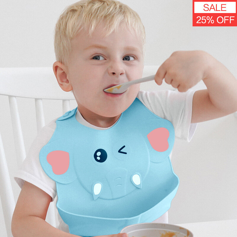 Babero de silicona de grado alimenticio impermeable para bebé, babero ajustable de dibujos animados, babero cómodo y suave para bebé