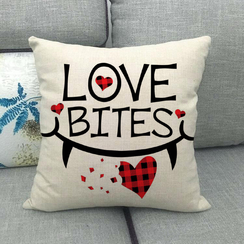 バレンタインデーのクッションカバーシンプルな手紙スロー枕装飾枕カバーフェイクリネン正方形の装飾用