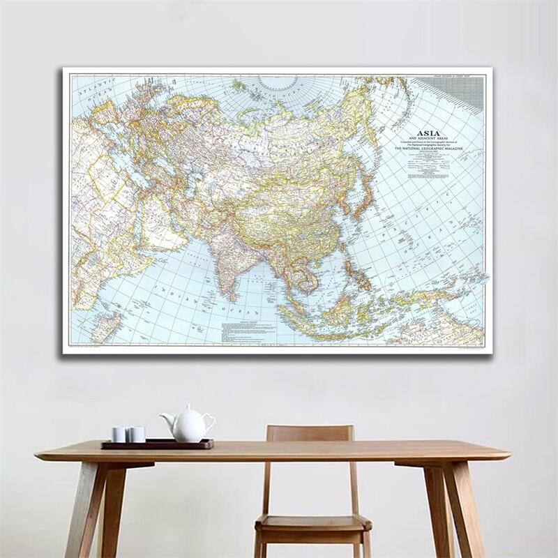 A2 Size 1942 Edition Fine Canvas Map of Asia And Adjacent Areas For Office Classroom Wall Decoration