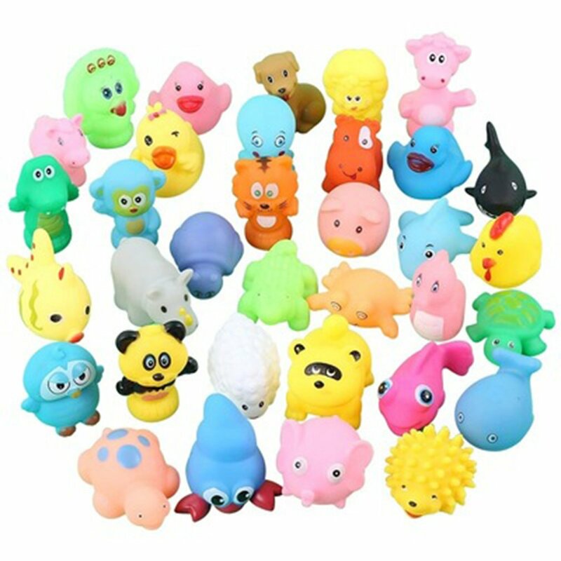 10 Buah Mainan Mandi Anak-anak Mainan Mandi Hewan Lucu Mainan Air Karet Lunak untuk Renang Hadiah Permainan Cuci Anak-anak Suara Remas Gaya Acak