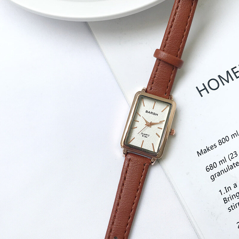 Elegante simples retângulo senhoras relógio de quartzo marrom relógio 2021 moda feminina casual retro couro relógios femininos relógios pulso