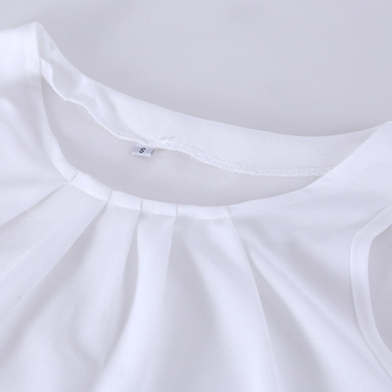 Blusa de gasa de cuello redondo sin mangas para verano, camisa barata de tela coreana para mujer, 2021