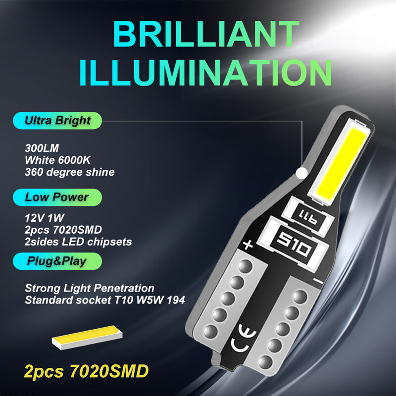 Lâmpadas T10 LED Canbus W5W para interior de automóvel, 10 peças, 168 194 6000K, luz de sinalização branca, para teto, leitura de placa de carro, 12V