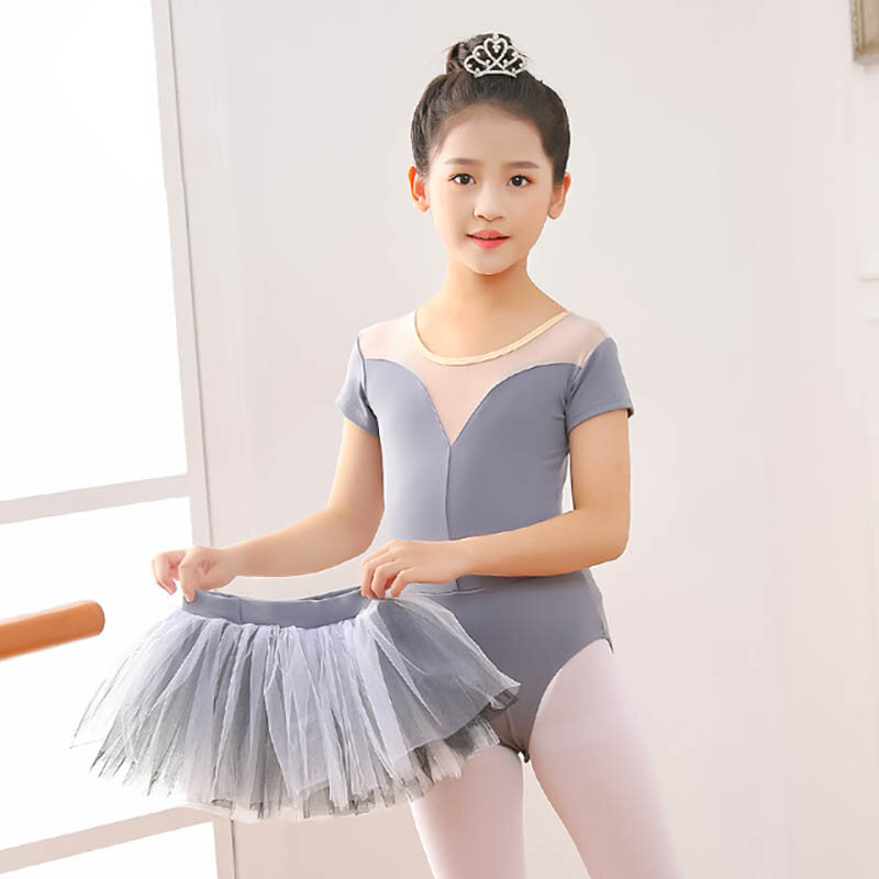 Chicas Manga Corta Leotardo Con Falda Traje Niños Gimnasia Danza Ballet Vestido