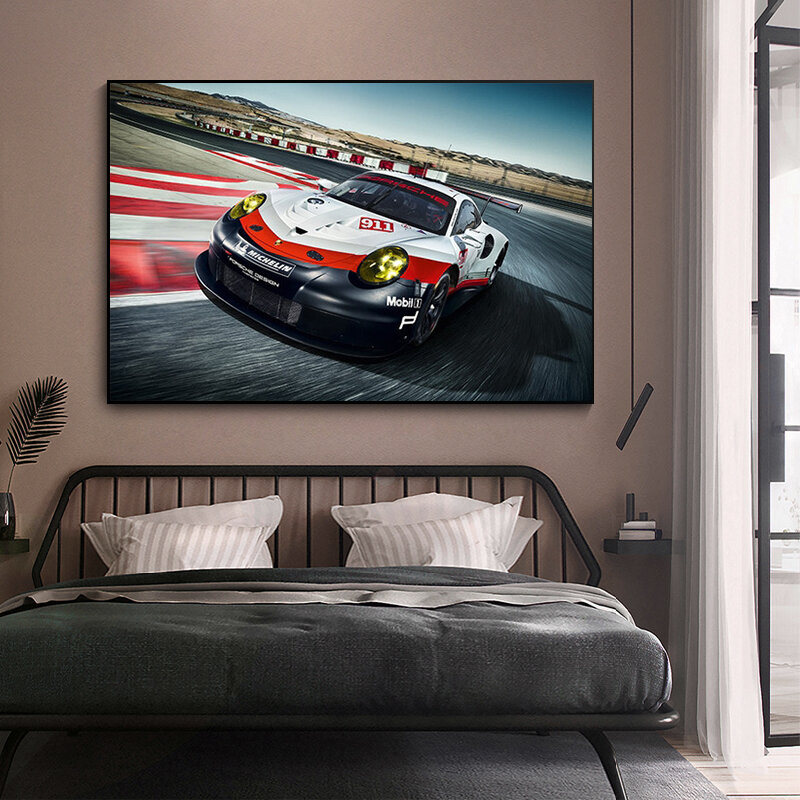 슈퍼카 캔버스 포스터 및 프린트 포르쉐 911 RSR 레이스 카 페인트 아트 그림, 거실, 홈 데코, 벽