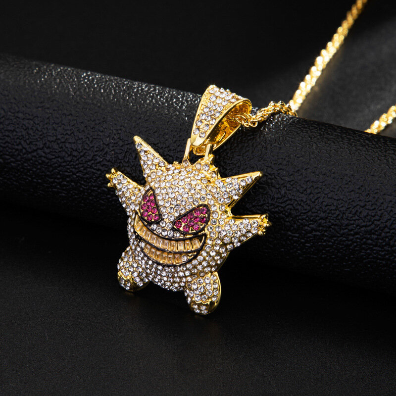 New Japan Pokemon Pendant Fashion Punk HipHop Female Male Gengar Pendant Crystal Rhinestone Necklace Toy Jewelry Gift Decoration