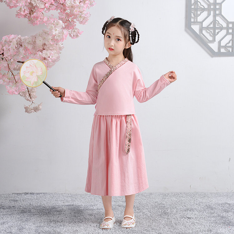 Dzieci w stylu Vintage mieszanka lnu i bawełny w chińskim stylu odzież festiwalowa dla dziewczynek Hanfu dzieci starożytne chińskie tradycyjne dziewczyny Han Fu