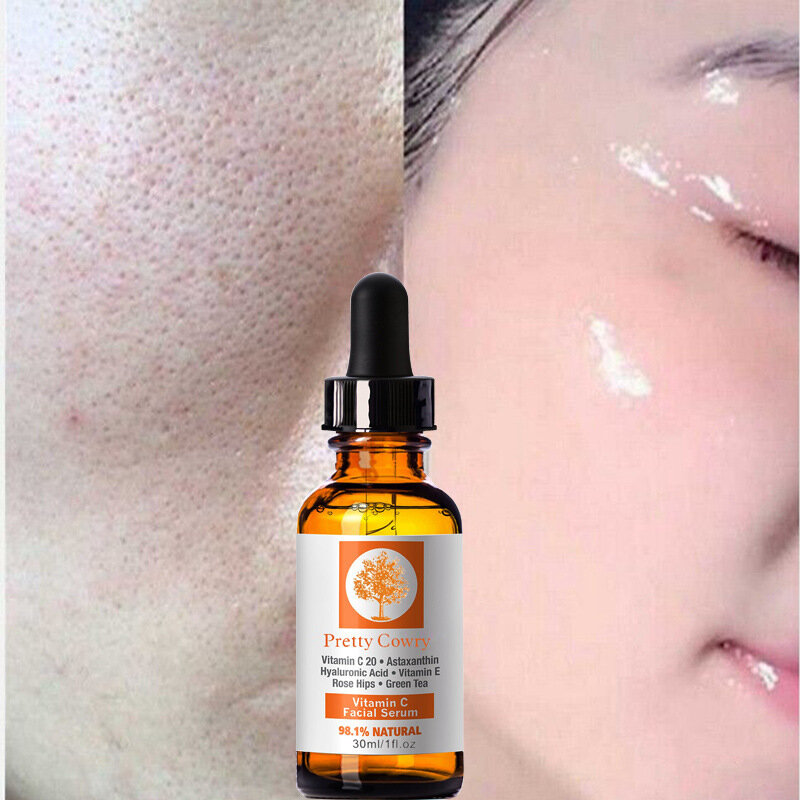 30ml vitamina c soro facial clareamento brilho hidratante melhorar a aspereza clarear manchas ácido hialurônico essência facial