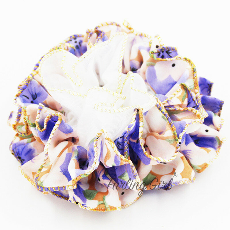 Acessórios para o cabelo da menina de moda chiffon scrunchies ouro guarnição floral impressão hairbands qualidade goma