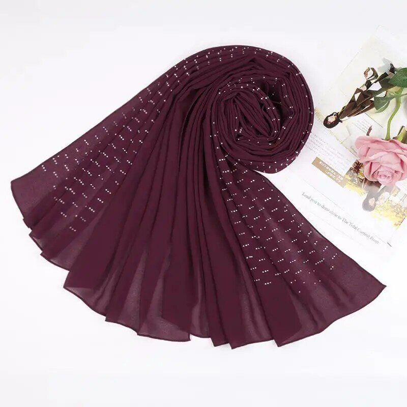 Selling Monochrome Muslim Satin Satin Turban Fashion Simulation Silk Scarf Long