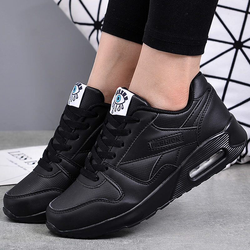 MWY-Zapatillas cómodas informales antideslizantes para Mujer, zapatos de suela gruesa, calzado de entrenamiento para caminar al aire libre, color negro